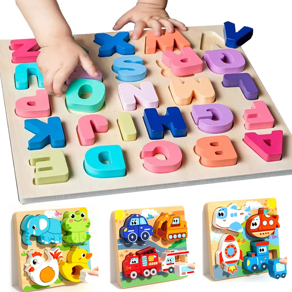 Puzzle Montessori en Bois – Chiffres, Lettres et Formes